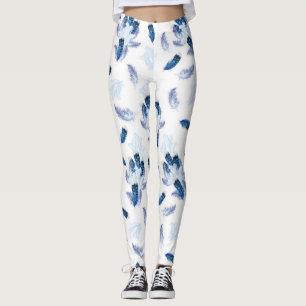 Exotic-White Parrot Blue tone Feathers Repeeert Leggings