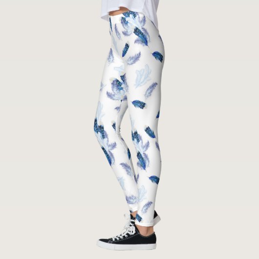 Exotic-White Parrot Blue tone Feathers Repeeert Leggings (Links)