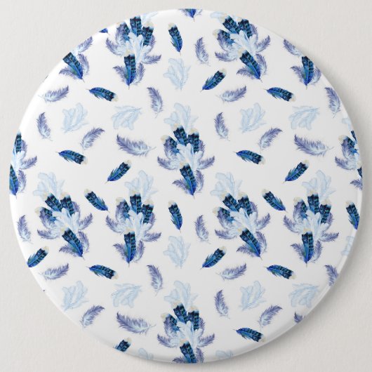 Exotic-White Parrot Blue tone Feathers Repeeert Ronde Button 6,0 Cm (Voorkant)