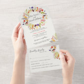 Exotic Woodland Wildflower krans bruiloft All In One Uitnodiging (Afscheurbaar)