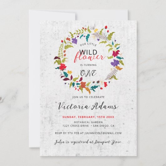 Exotic Woodland Wildflower Krans Verjaardag Kaart (Voorkant)