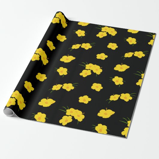 Exotic Yellow Hibiscus Flower on Black Cadeaupapier (Uitgerold)