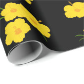 Exotic Yellow Hibiscus Flower on Black Cadeaupapier (Rol Hoek)
