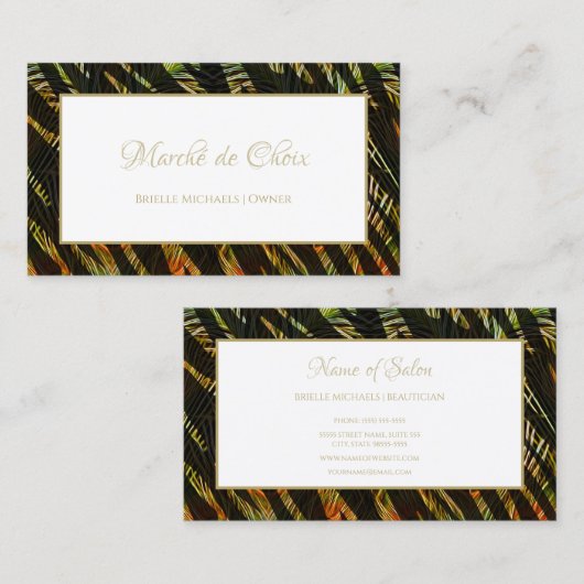 Exotic Zebra Print Peacock Feathers Boutique Visitekaartje (Voorkant / Achterkant)