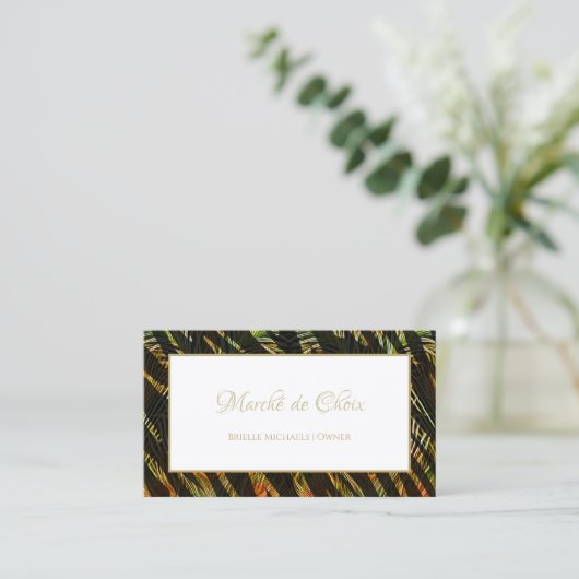 Exotic Zebra Print Peacock Feathers Boutique Visitekaartje (Staand voorkant)