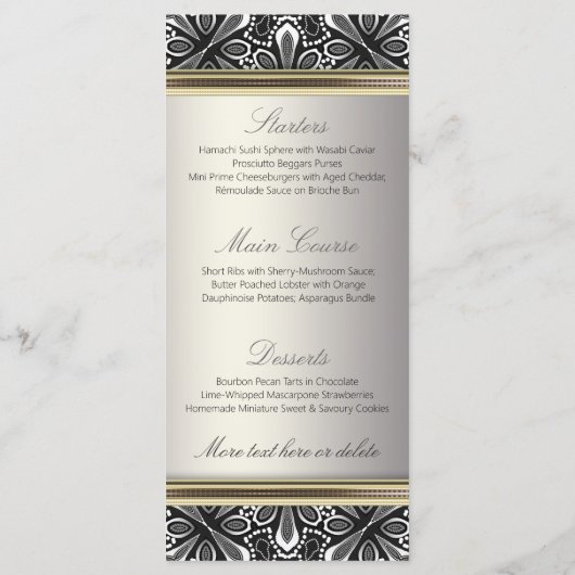 Exotic Zilver Zwart Wit Decor Wedding Menu (Achterkant)