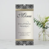 Exotic Zilver Zwart Wit Decor Wedding Menu (Staand voorkant)