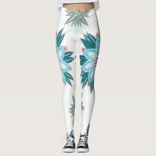 Exotisch blauw Bloem Mandala Leggings (Voorkant)