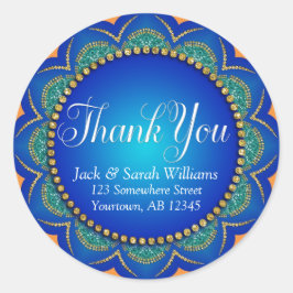 Exotisch blauw Sinaasappel bruiloft gunst dank u S Ronde Sticker