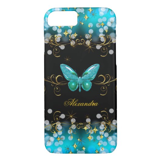 Exotisch Blauwgroen blauw gouden zwarte vlinder Case-Mate iPhone Case (Achterkant)