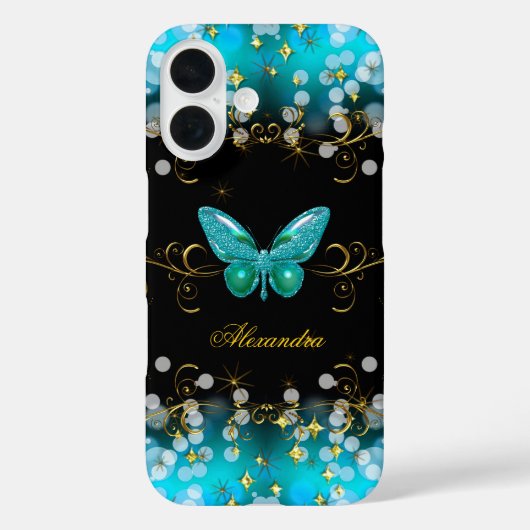 Exotisch Blauwgroen blauw gouden zwarte vlinder Case-Mate iPhone Case (Achterkant)