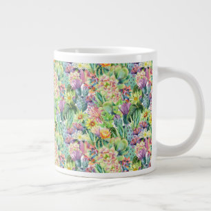 Exotisch Bloeiend Waterverf Cacti Patroon Grote Koffiekop