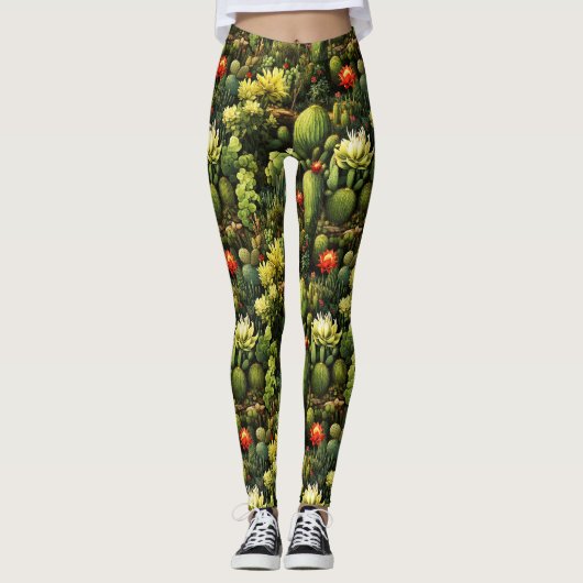 Exotisch Bloemenparadijs met Cactus Leggings (Voorkant)