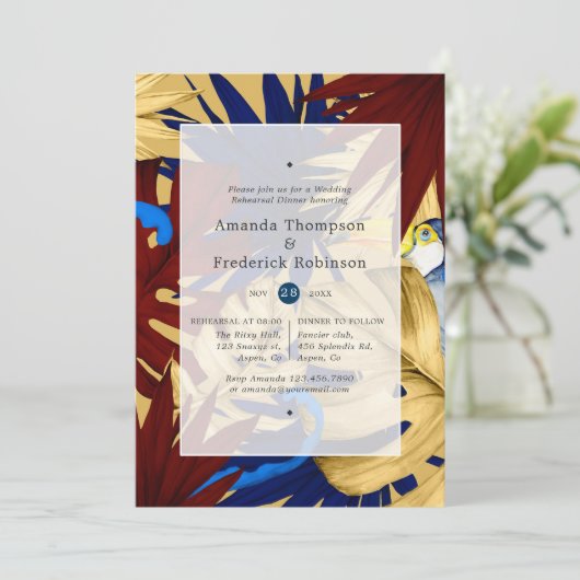 Exotisch bos bruiloft repetitie diner kaart (Staand voorkant)