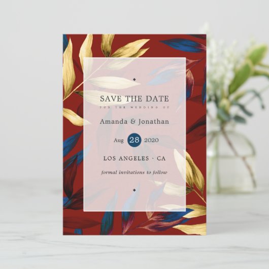 Exotisch bos bruiloft save the date (Staand voorkant)