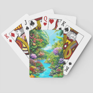 Exotisch bos met waterstroom pokerkaarten