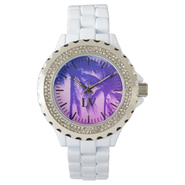Exotisch dameshorloge met palmboom foto afbeelding horloge (Voorkant)