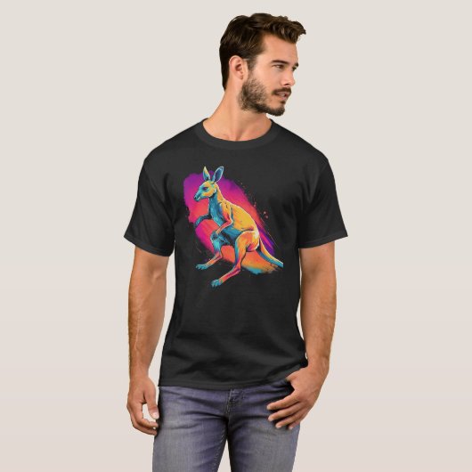 Exotisch Dier Kangoeroe Waterverf Schilderij T-shirt (Voorkant volledig)