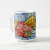 Exotisch fruit Stilleven Art Blauw Wit Tafelkleed Koffiemok (Voorkant links)