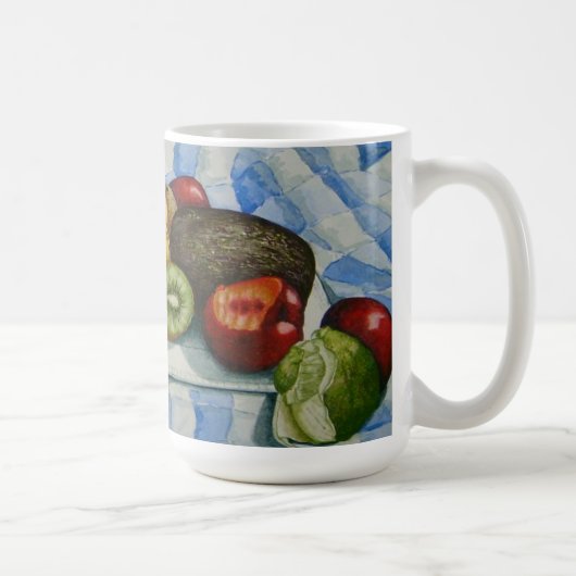 Exotisch fruit Stilleven Art Blauw Wit Tafelkleed Koffiemok (Rechts)