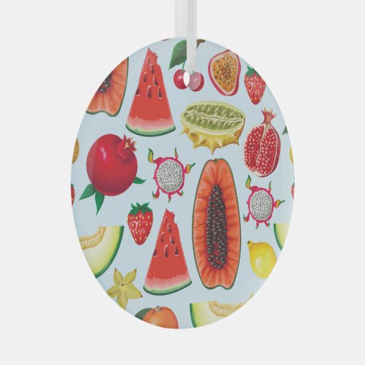 Exotisch fruit: trendy print naadloos. glas ornament (Voorkant Rechts)