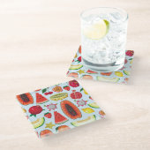 Exotisch fruit: trendy print naadloos. glazen onderzetter (Schuin)