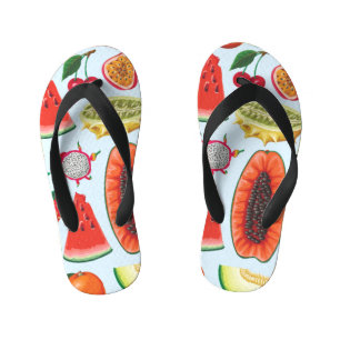 Exotisch fruit: trendy print naadloos. kinder teenslippers