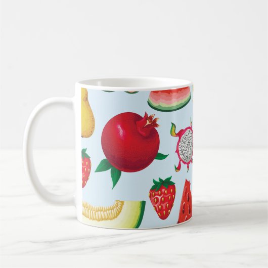 Exotisch fruit: trendy print naadloos. koffiemok (Links)