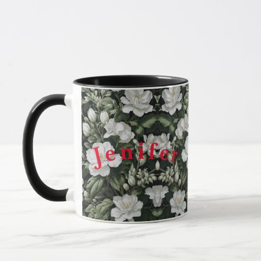 Exotisch gebladerte met witte bloemen koffie Mok (Links)