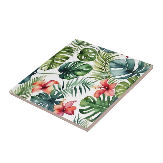Exotisch gebladerte Tropische Waterverf en bloemen Tegeltje (Zijkant)