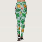 Exotisch geel roze & groen blad Bloemenpatroon Leggings (Achterkant)