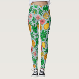 Exotisch geel roze & groen blad Bloemenpatroon Leggings