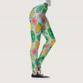 Exotisch geel roze & groen blad Bloemenpatroon Leggings (Rechts)