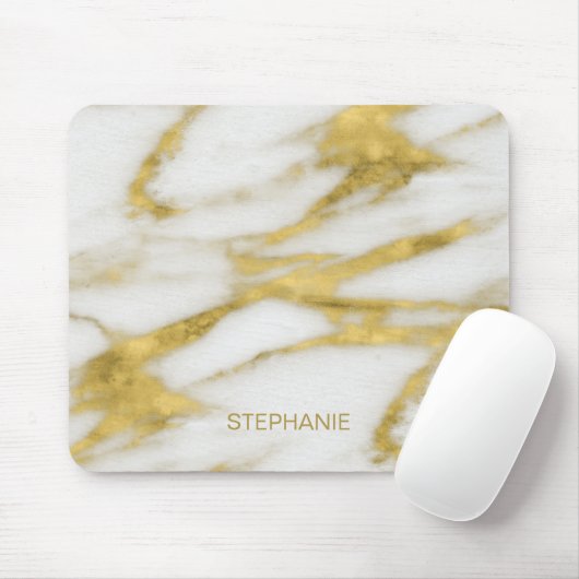 Exotisch goud en wit marmer Abstract met Monogra Muismat (Met muis)