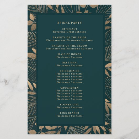 Exotisch goud loof blad ceremonie programma (Achterkant)