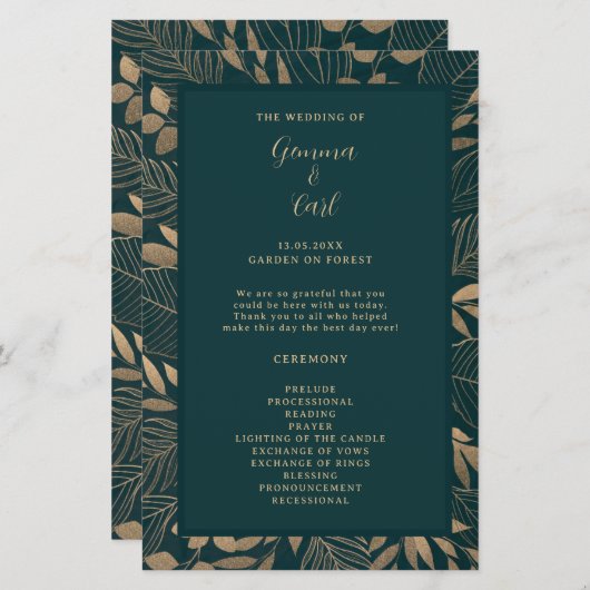 Exotisch goud loof blad ceremonie programma (Voorkant / Achterkant)