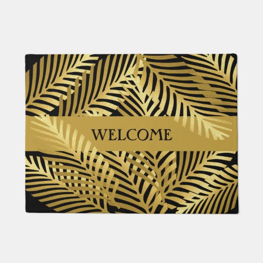 Exotisch gouden palmblad patroon op zwart deurmat (Voorkant)