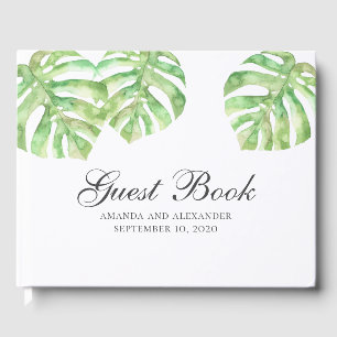 Exotisch groen blad. Zomer tropische bruiloft Gastenboek