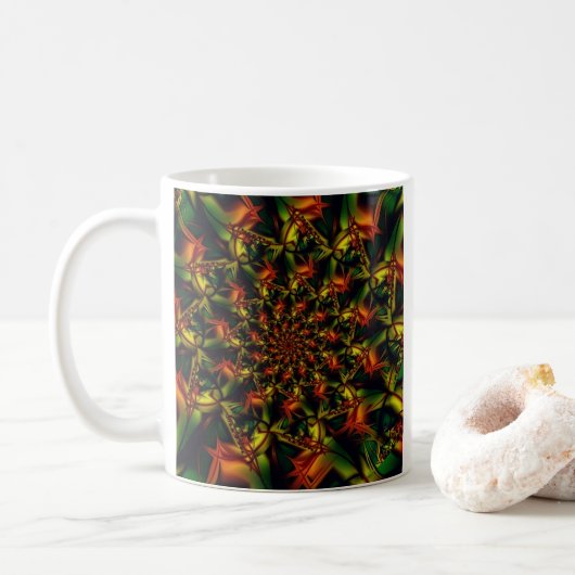 exotisch | Groene en gele fractale kunst Koffiemok (Met donut)