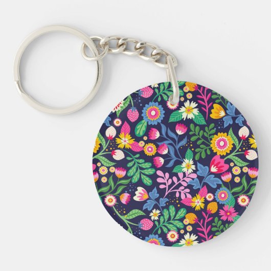 Exotisch handgeschilderd bloemmotief sleutelhanger (Voorkant)