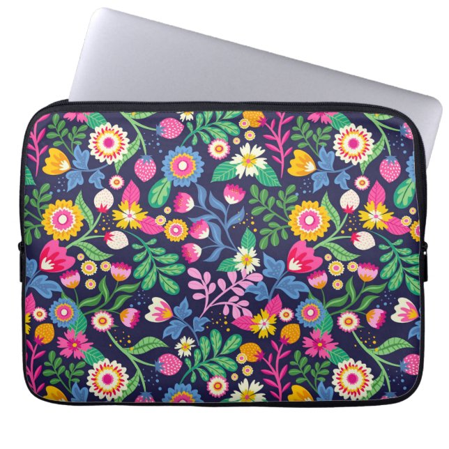 Exotisch handgeschilderd bloempatroon laptop sleeve (Voorkant)