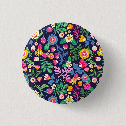Exotisch handgeschilderd bloempatroon ronde button 3,2 cm (Voorkant)
