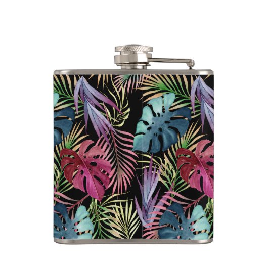 Exotisch kleurrijk Oerwoud met naam Heupfles (Achterkant)