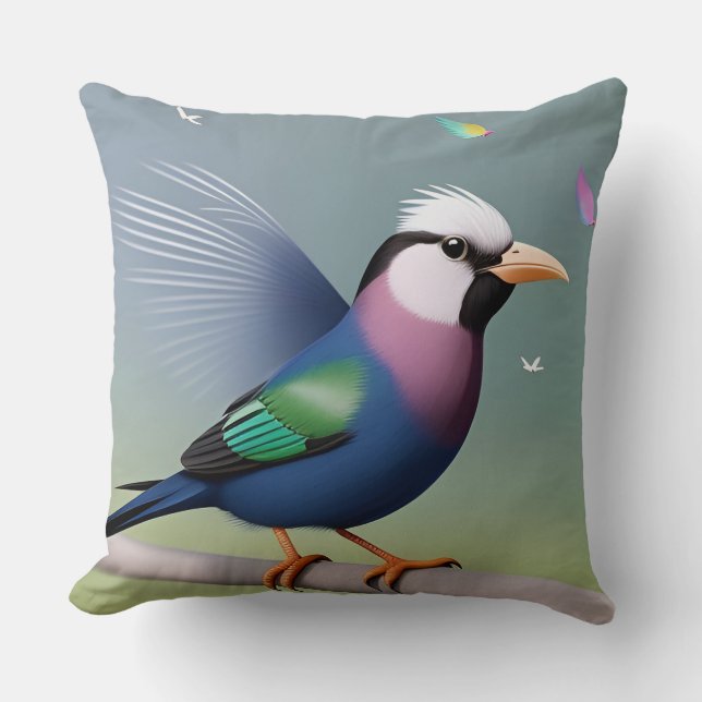 Exotisch Kleurrijk Vogelontwerp – Luxe Geïnspireer Kussen (Voorkant)