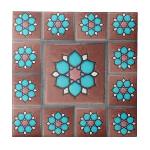 Exotisch koper- en Aqua Flower-ontwerp Tegeltje