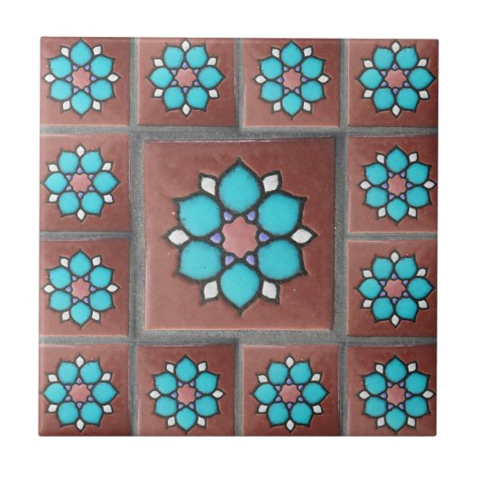 Exotisch koper- en Aqua Flower-ontwerp Tegeltje (Voorkant)
