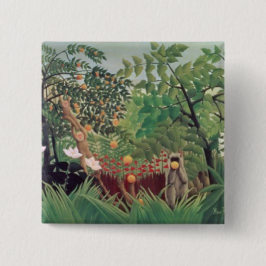 Exotisch landschap, 1910 vierkante button 5,1 cm (Voorkant)