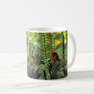Exotisch landschap met leeuw en leeuwin, koffiemok