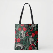 Exotisch Leopard Oerwoud Bloempatroon met Monogram Tote Bag (Voorkant)