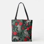Exotisch Leopard Oerwoud Bloempatroon met Monogram Tote Bag (Achterkant)
